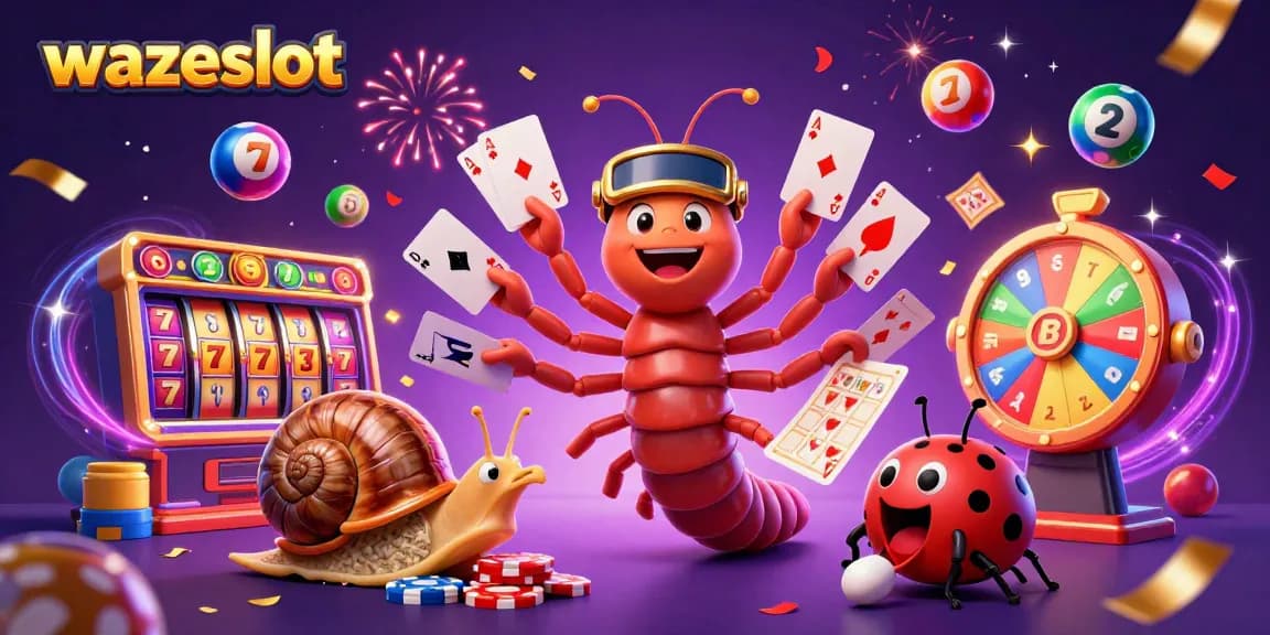 Experience high win rates with wazeslot's thrilling slot games in a vibrant casino-themed illustration.