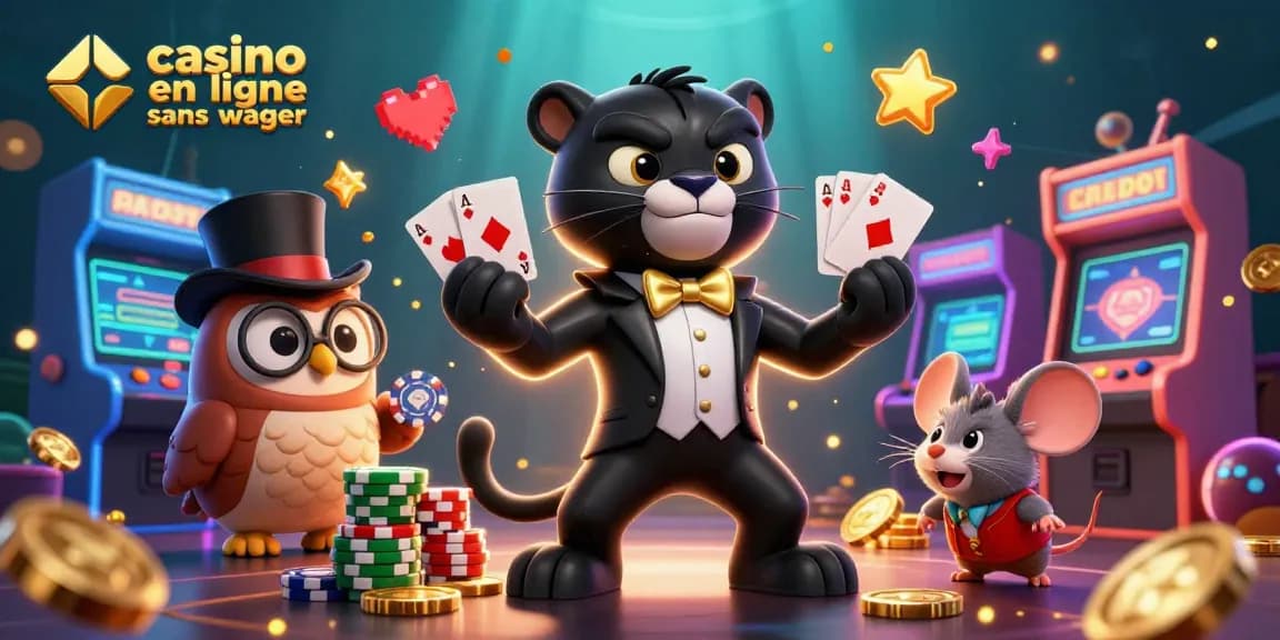 Interagissez avec le casino en ligne sans wager à travers des personnages 3D vibrants présentant des jeux de cartes passionnants et des jetons de poker.