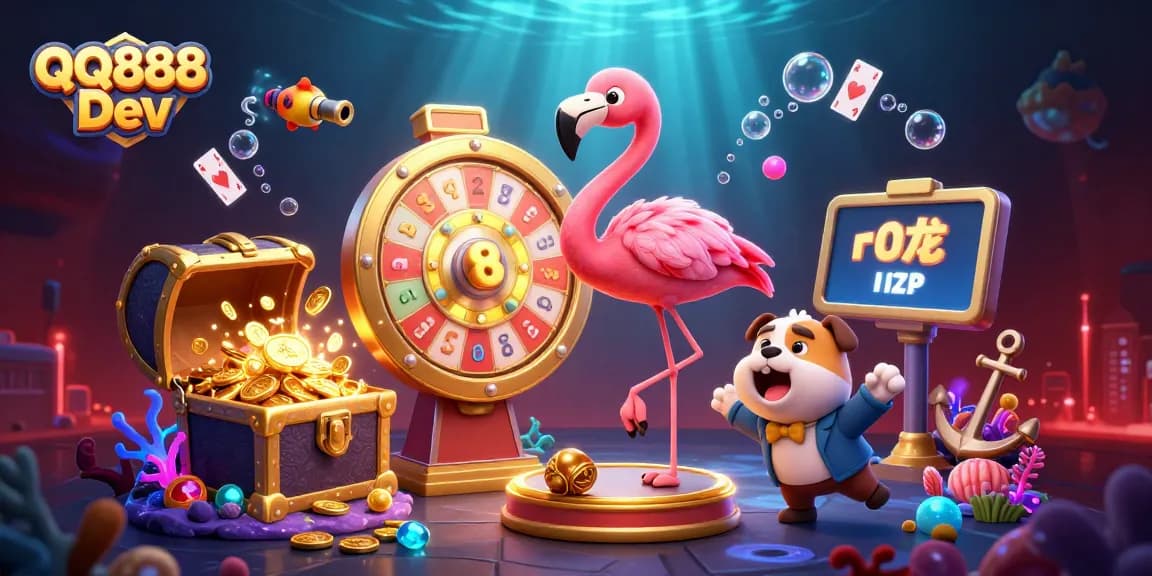 Engage with thrilling gaming moments at QQ888 Dev, showcasing a dynamic casino scene bursting with excitement and rewards.
