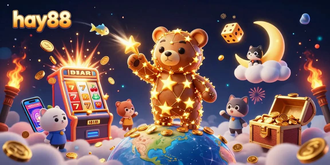 Experience the excitement of hay88 with golden stars, bright jackpots, and vibrant casino elements.
