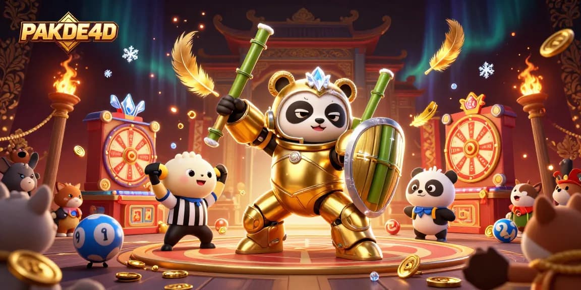 PAKDE4D menampilkan suasana bermain togel dengan karakter lucu dan elemen bertema lotere yang penuh gaya