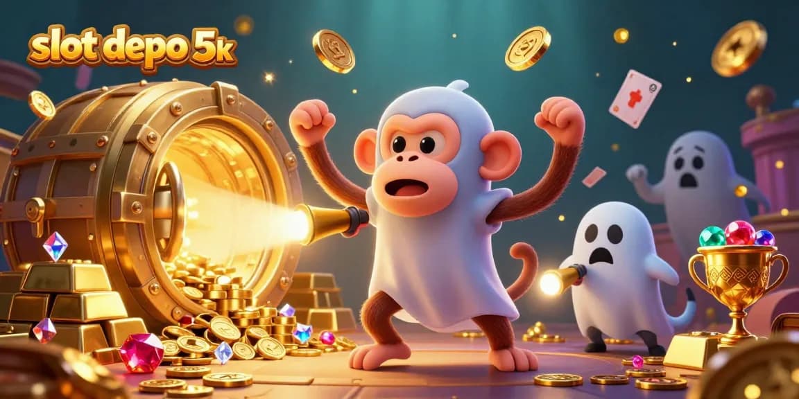 Engage with slot depo 5k as the mischievous monkey juggles golden treasures in a lively casino scene.