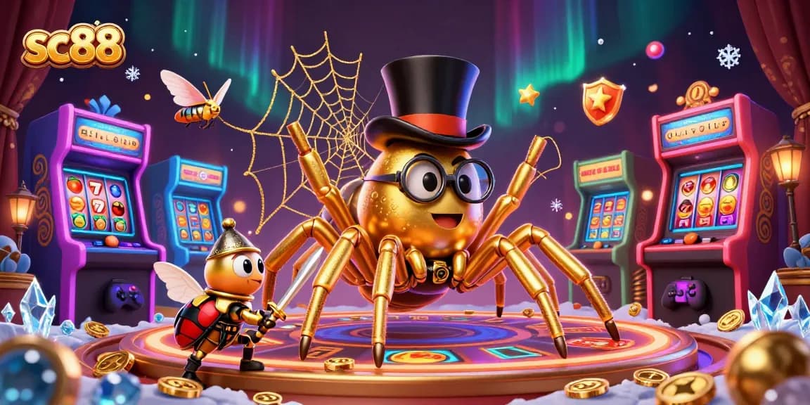 Experience winning at sc88 with a giant golden tarantula and a knight in a dynamic casino scene.