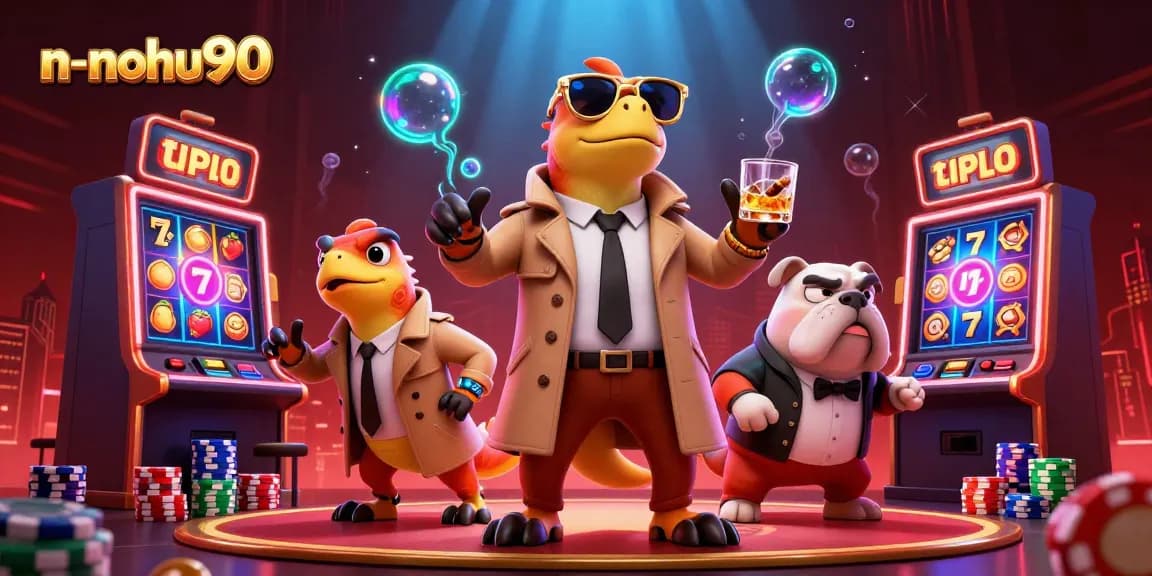Engage with thrilling jackpots at n-nohu90 while three raptors cleverly disguise themselves at the casino entrance.