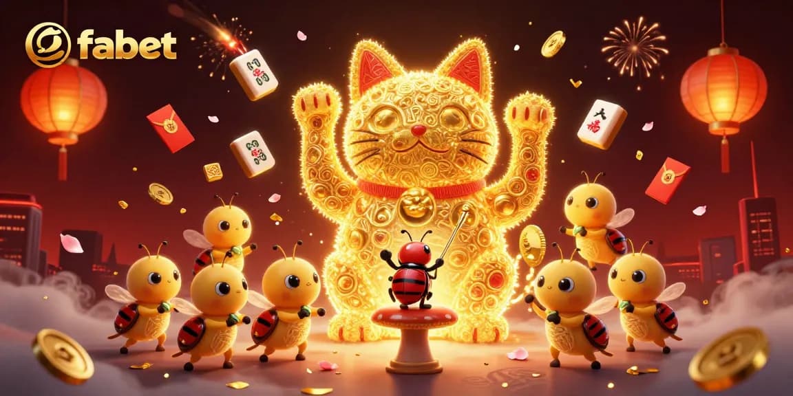 Experience fabet's vibrant gaming world with golden lucky cat and cheerful elements.
