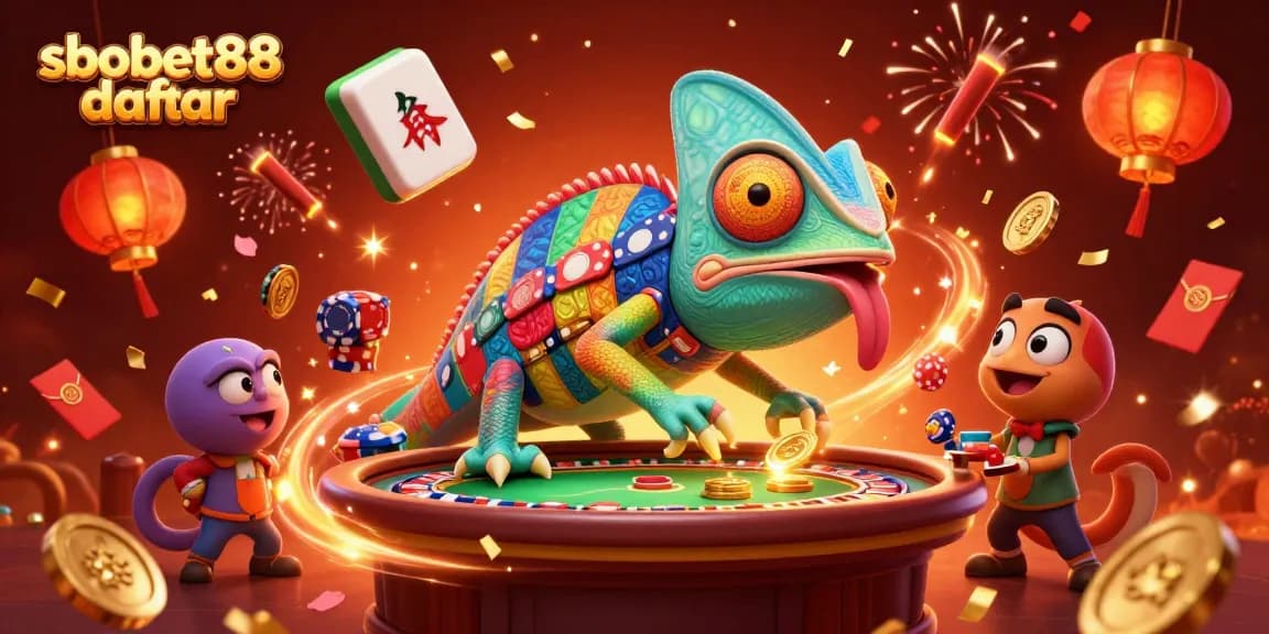 Engage with sbobet88 daftar, a vibrant 3D illustration showcasing dynamic casino elements and winning vibes.