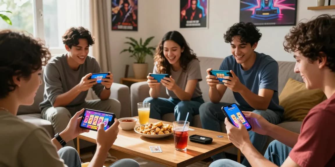 Engaging gaming environment with players enjoying 3Patti Blue on smartphones, capturing the essence of fun and excitement.