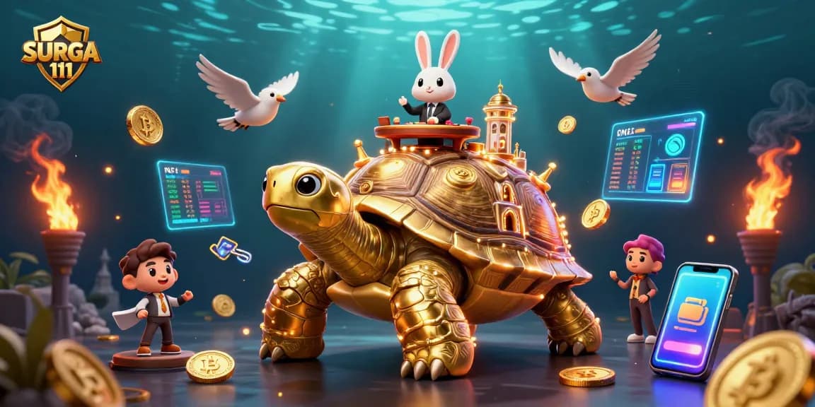 Experience winning strategies at SURGA 111 with a vibrant casino scene showcasing golden elements.
