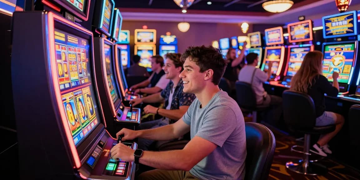 Pengalaman bermain slot gacor di kasino dengan suasana ramai dan berwarna-warni.