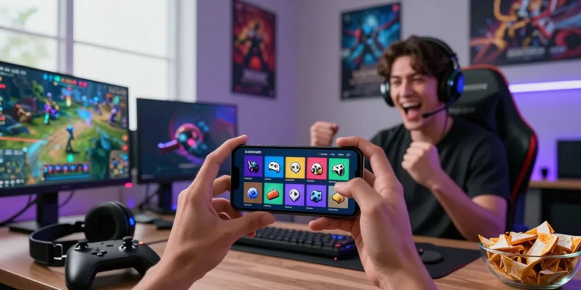 Exciting KO66 gaming experience on smartphone amidst colorful gaming accessories.