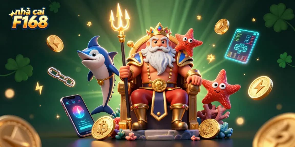Play exciting games at nhà cái F168 with this vibrant 3D illustration showcasing action and rewards.
