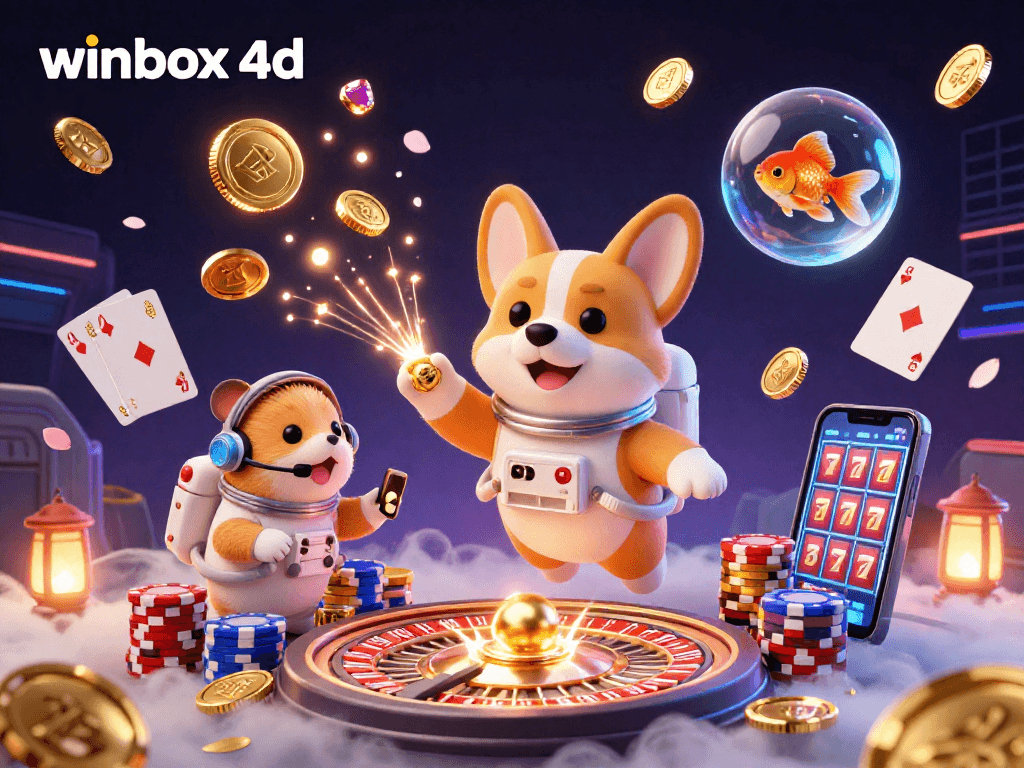 Experience thrilling casino adventures with winbox 4d in this dynamic space scene of floating games.