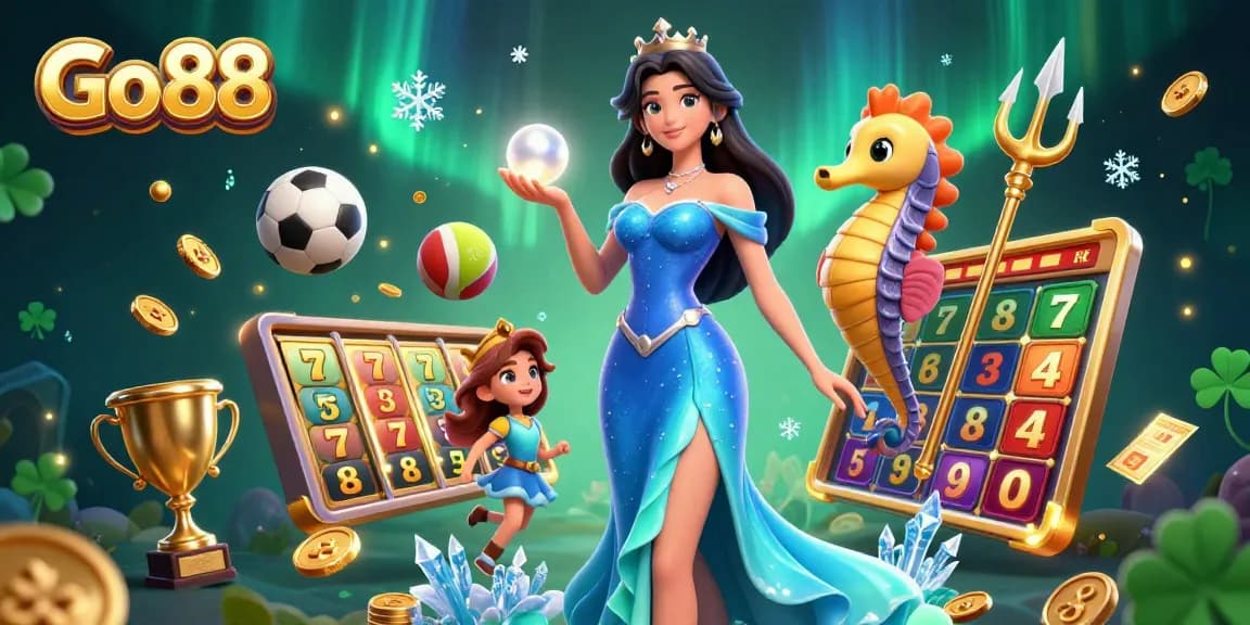 Win big with Go 88 at this dynamic 3D digital casino illustration showcasing a magical underwater scene.