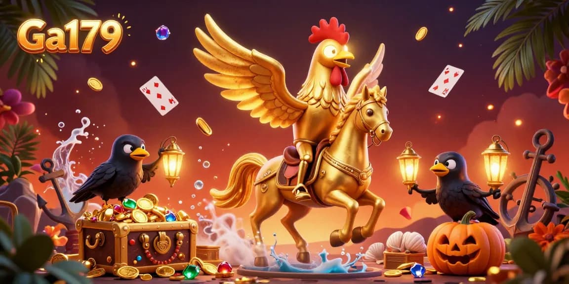 Join the excitement of Ga179 gaming with a golden rooster in a vibrant casino setting.