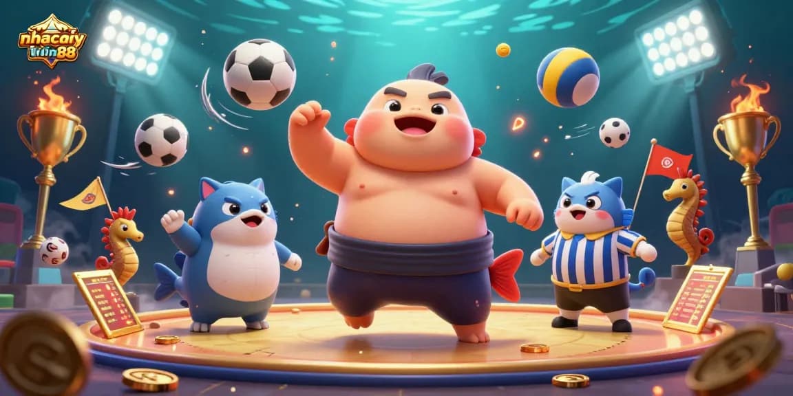 Experience thrilling gambling adventures with nhacaiuytin88 in a rich underwater casino scene, featuring exciting sports elements and characters.