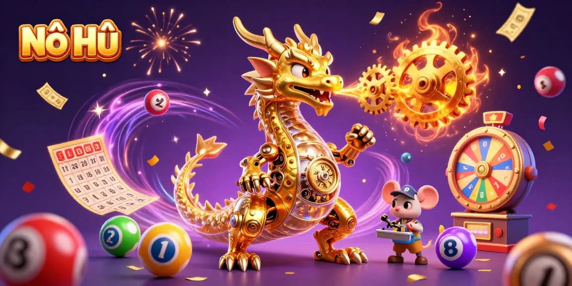 Nổ Hũ emphasizes vibrant lottery elements in a dynamic casino scene, showcasing excitement and winning chances.
