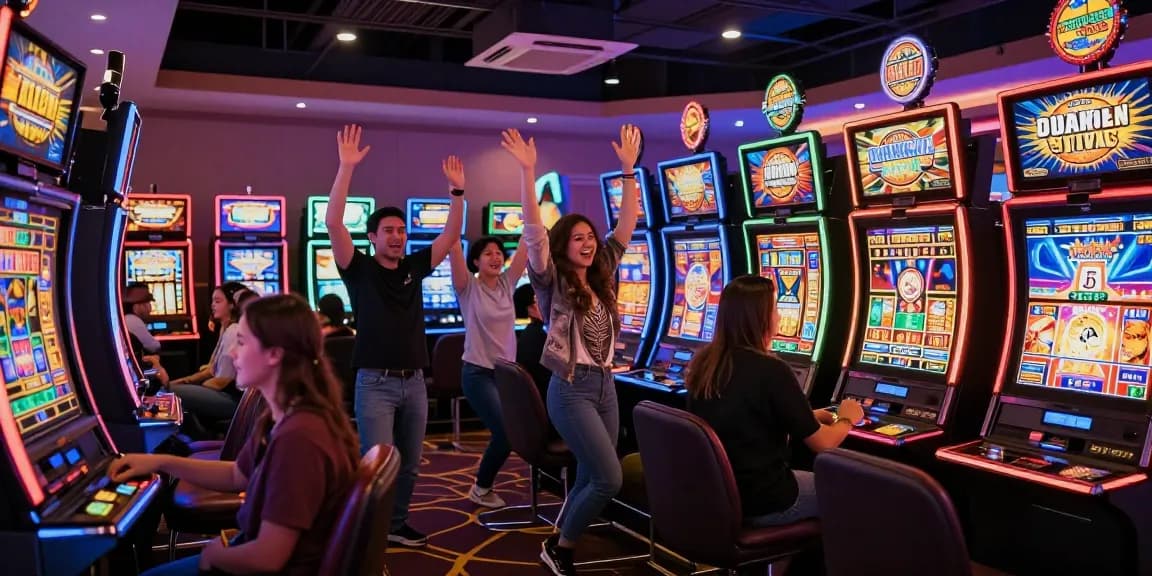 Suasana kasino dengan pemain di situs slot gacor merayakan kemenangan mereka.