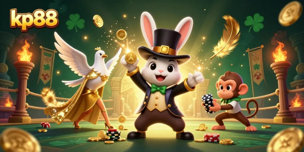 Experience exciting casino action with kp88’s dynamic gaming scene featuring a thrilling magician and playful characters.
