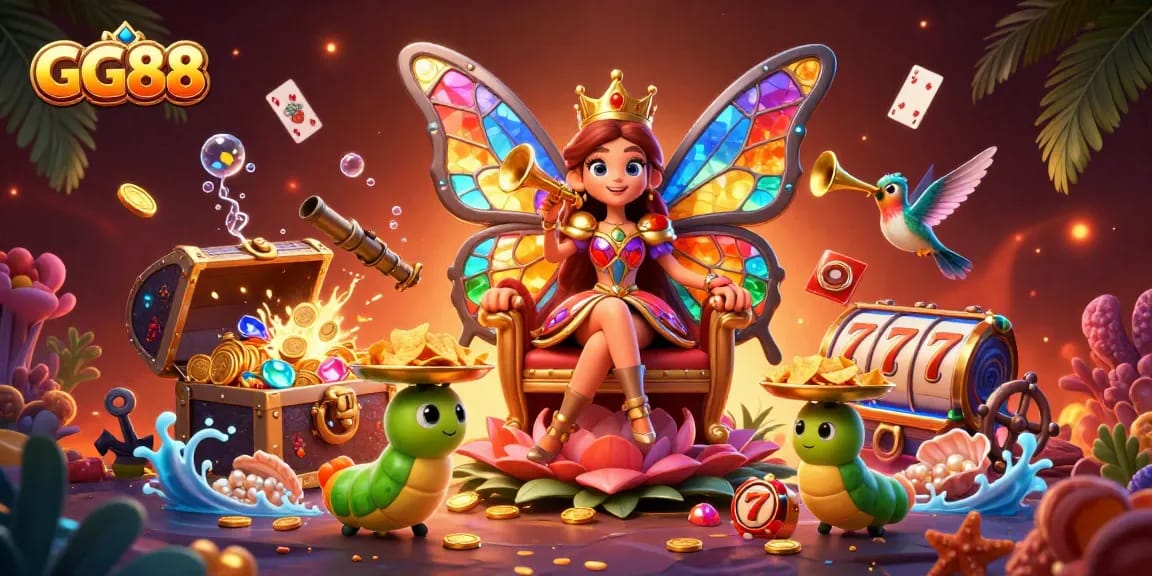 The buzzing excitement of GG88 illuminates a vibrant 3D casino world filled with treasures, slots, and fun.