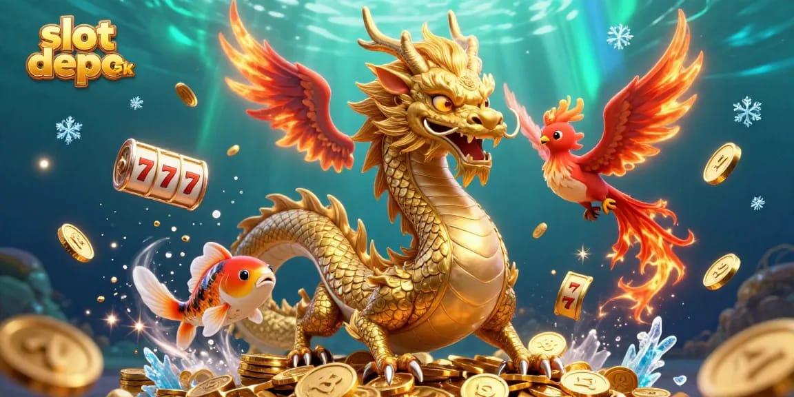 Engage with slot depo 5k's thrilling gaming experience featuring dynamic characters, vibrant coins, and illuminated game elements.