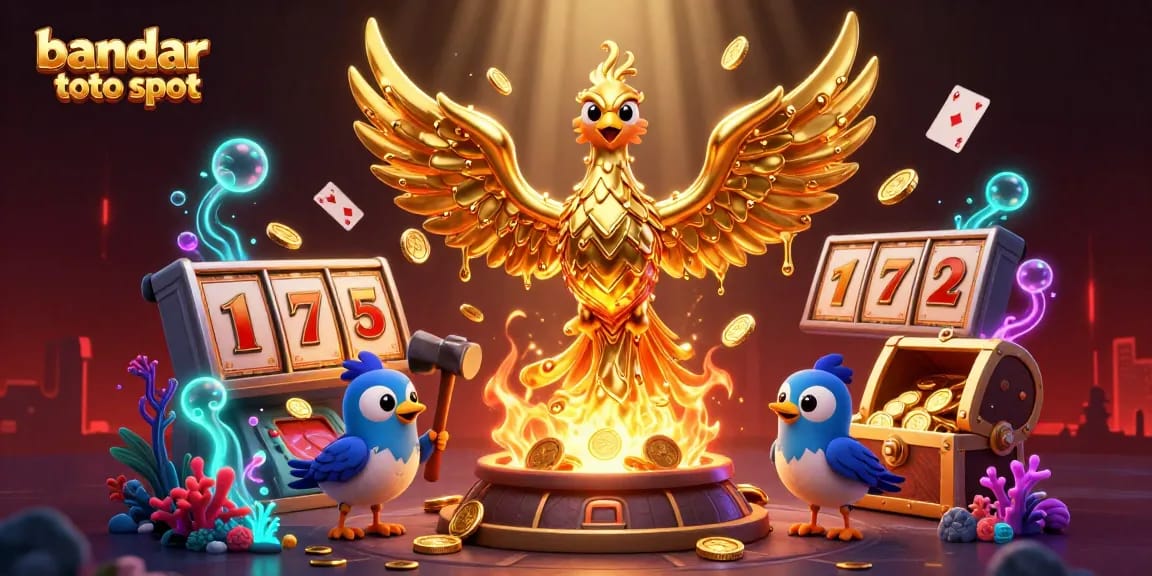 Engage with bandar toto slot's vibrant world of jackpot excitement featuring a golden phoenix and dynamic casino elements.
