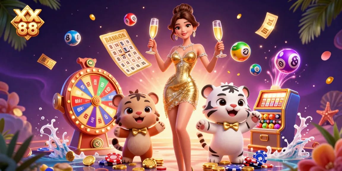Experience the thrill of XX 88 with glamorous characters, vibrant lottery elements, and casino excitement.