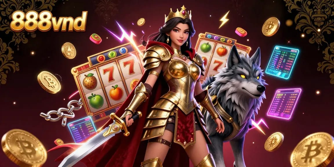 Experience thrilling gameplay at 888vnd with engaging slots and jackpot elements showcased in a vibrant 3D illustration.