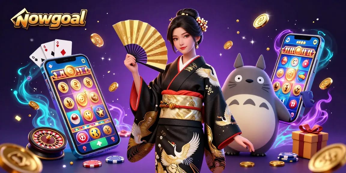 Bet on sports and engage with real-time live scores featuring nowgoal in a vibrant 3D casino scene.