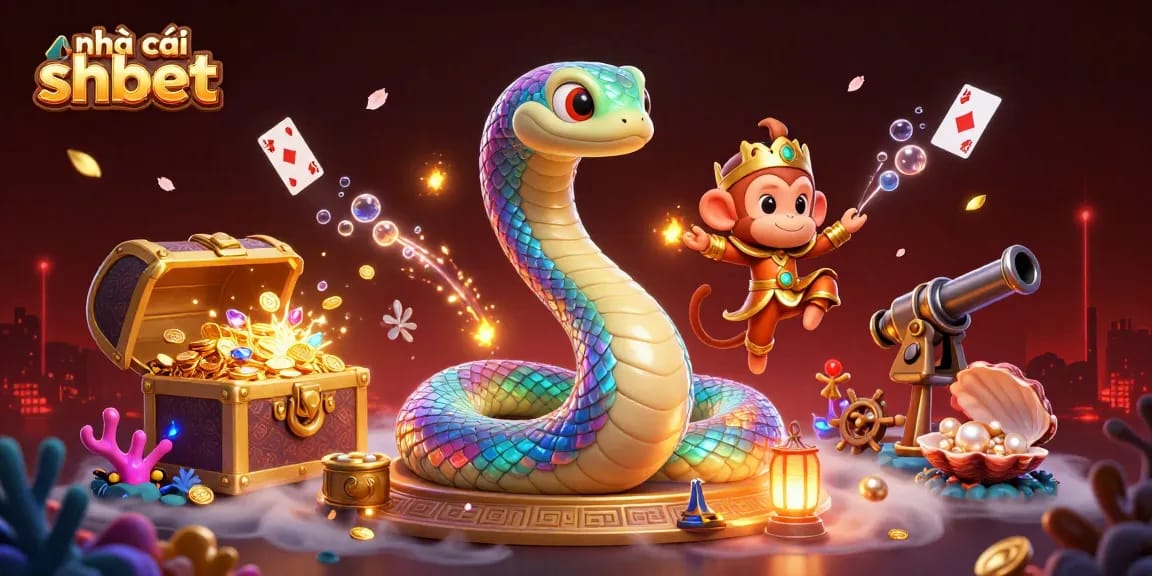 Engage with nhà cái shbet's thrilling casino offerings in a vibrant, dynamic 3D illustration.