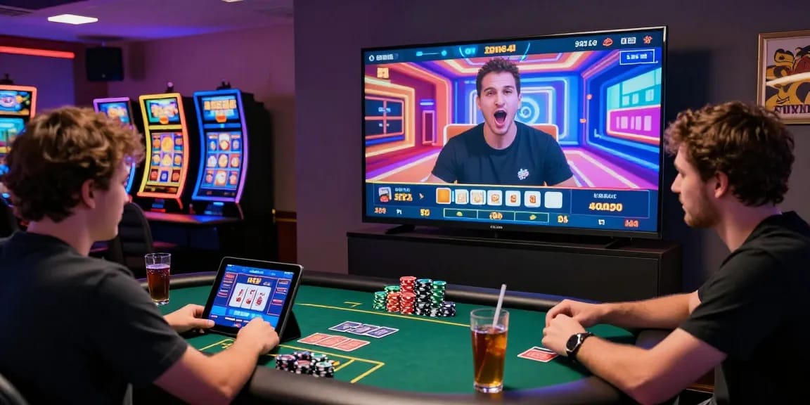 Exciting LUCK8 online casino gaming scene with players interacting with live dealer and colorful digital graphics.