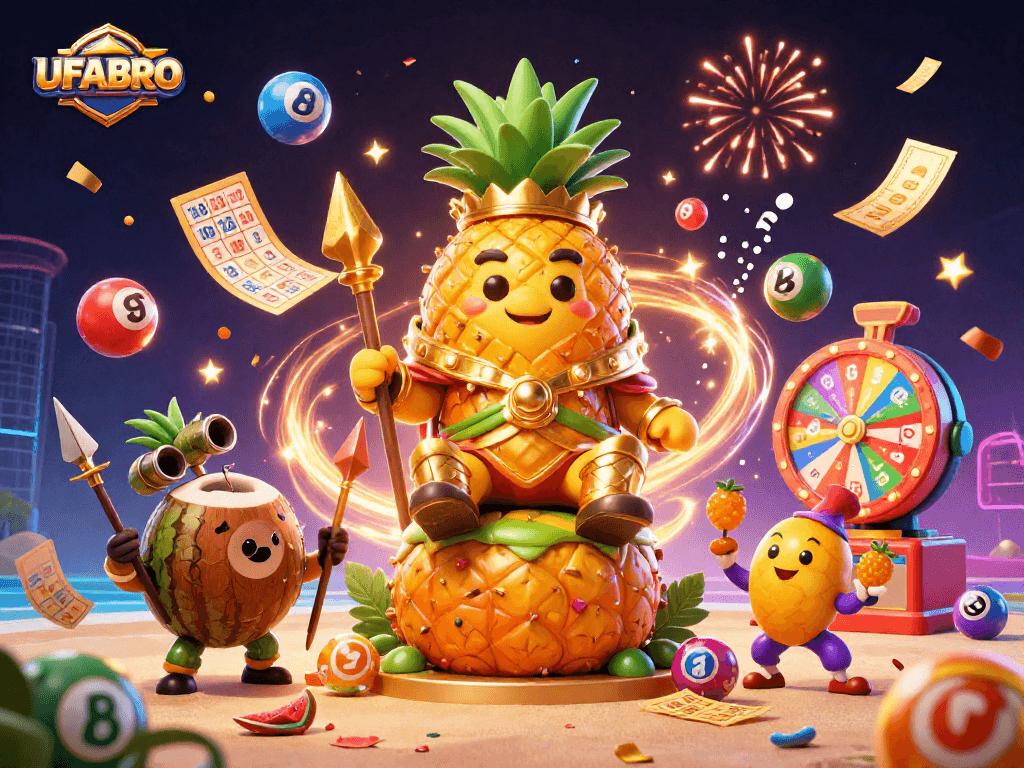 Win big with UFABRO's vibrant casino games and joyful characters in a dynamic 3D scene.