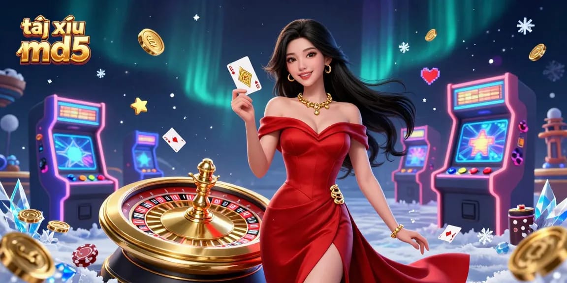 Experience the thrilling gameplay of tài xỉu md5 through this vibrant casino scene with glamorous characters.