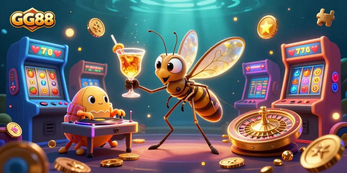 Experience GG88 with vibrant casino elements and animated characters in an engaging gaming scene.