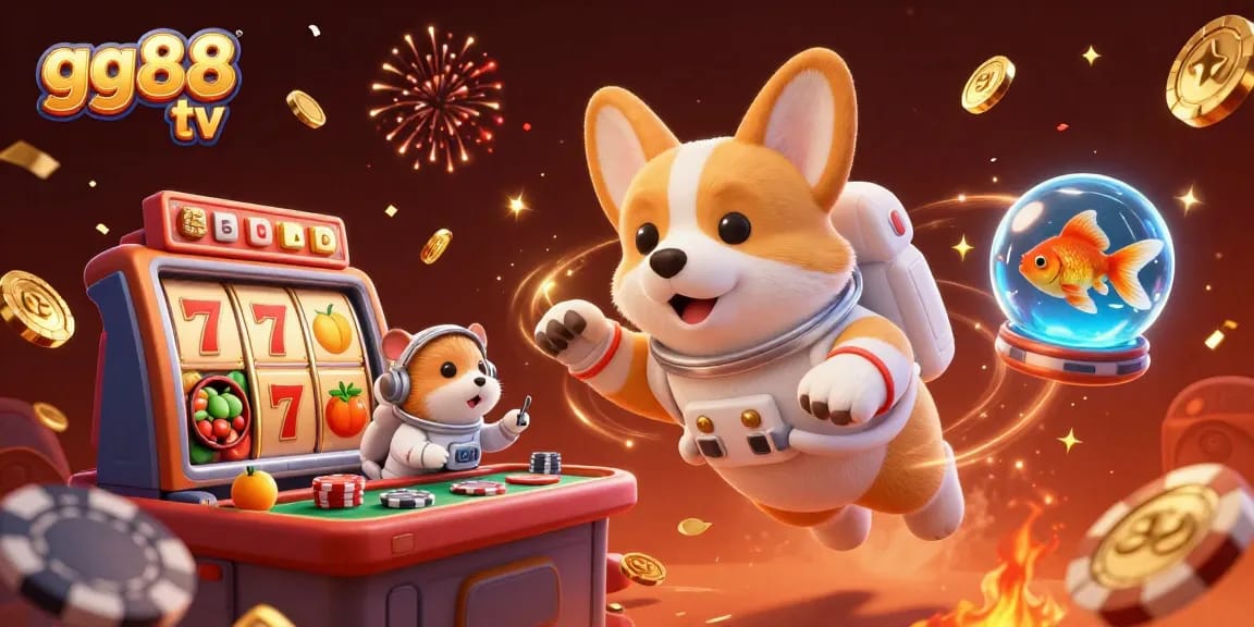 Play exciting games at gg88 tv with a fun 3D casino atmosphere and floating rewards in space.