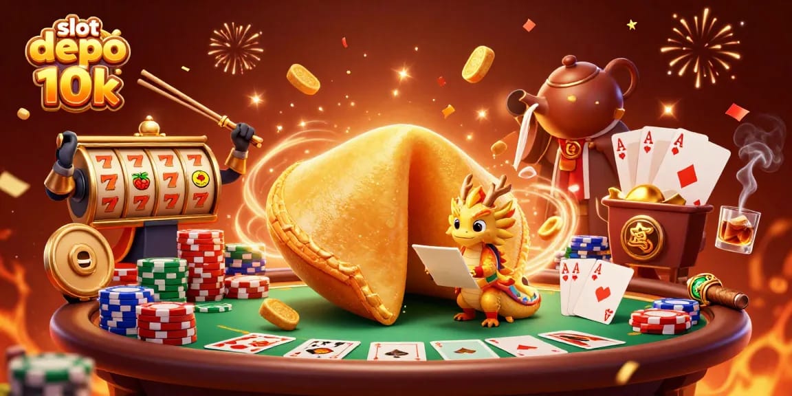 Menangkan slot depo 10k dengan simbol keberuntungan dalam ilustrasi kasino fantastis ini.