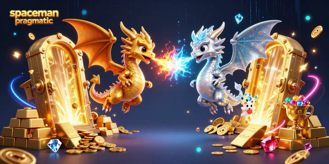 Experience thrilling adventures in spaceman pragmatic with gold and silver dragons amidst treasure.