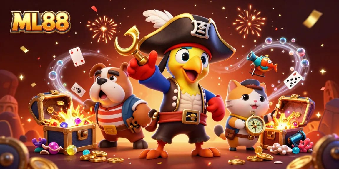 Experience the excitement at ML88 with a pirate crew celebrating massive wins in an underwater gambling adventure.