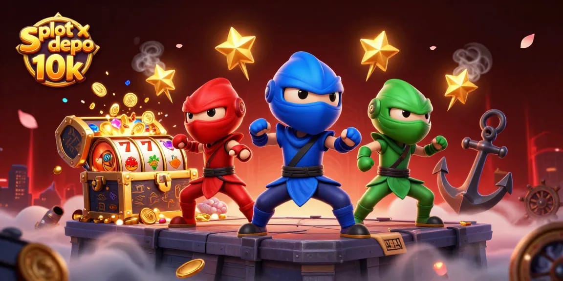 Engage with slot depo 10k; a vibrant 3D scene blending martial arts and slot game excitement.