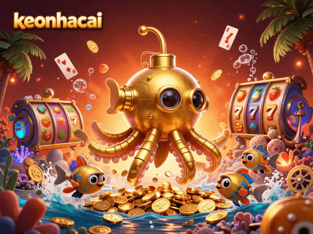 Experience action and thrill with the keonhacai casino slots, surrounded by vibrant underwater treasures.
