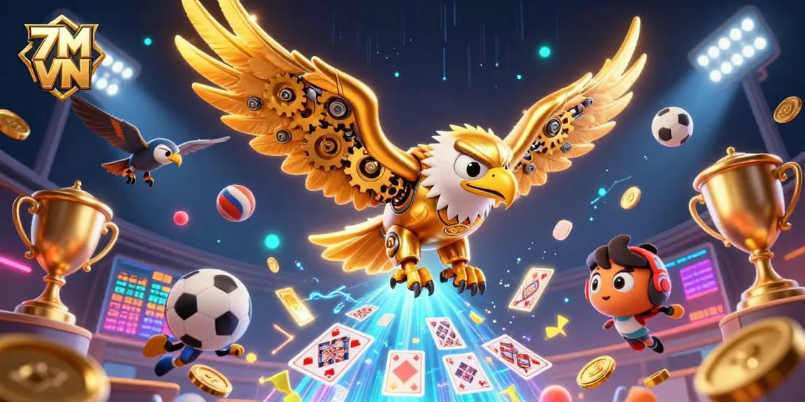 Experience thrilling sports action with 7M VN, showcasing dynamic games and glowing elements.