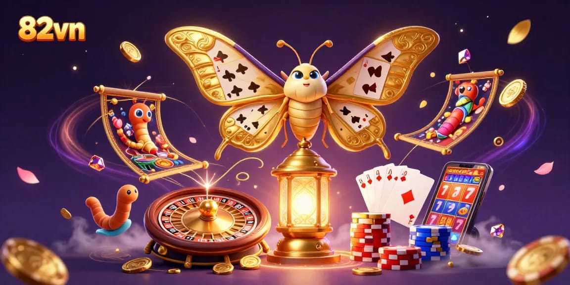 82vn casino scene with a mythical moth and casino elements showcasing vibrant gameplay.