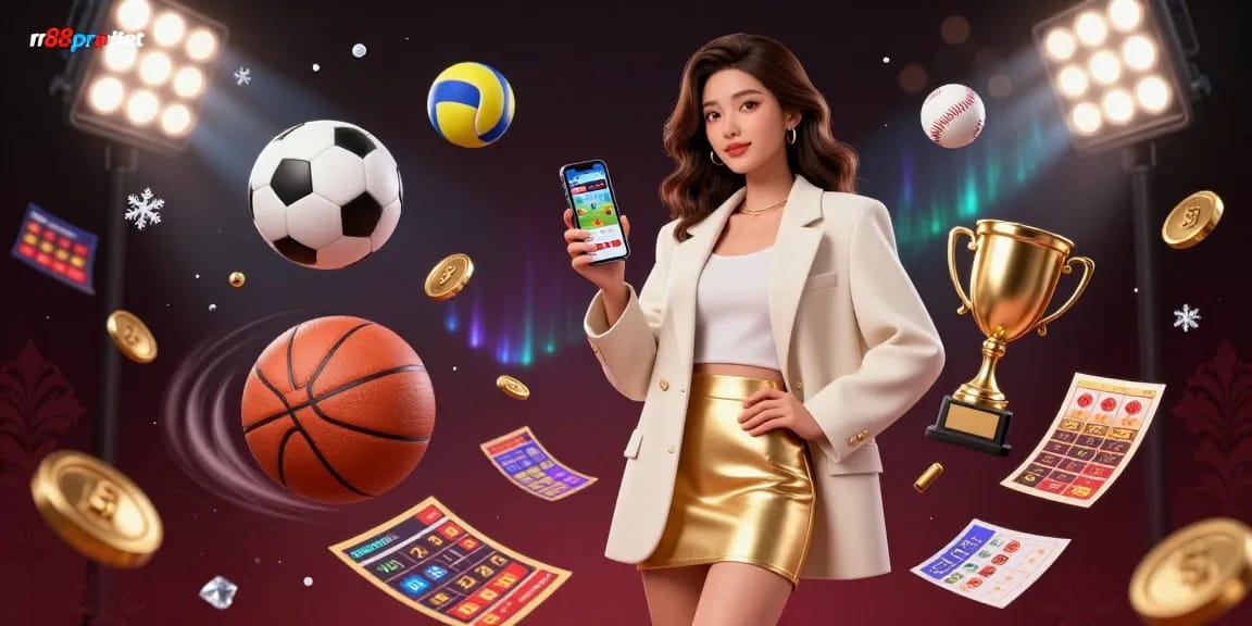 Betting excitement with rr88pro bet, showcasing a lively sports betting scene with 3D sports elements.