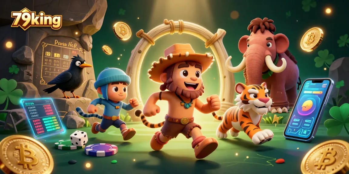 Experience thrilling gameplay at 79king with dynamic prehistoric casino characters and cryptocurrency elements.