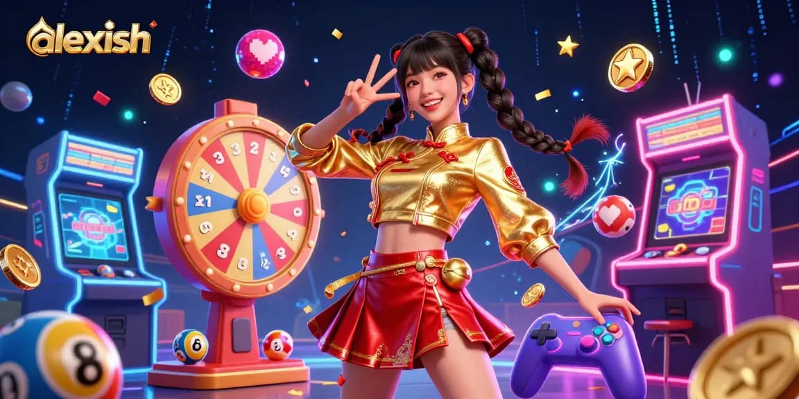Alexish engages players with dynamic gaming excitement amidst vibrant casino elements.