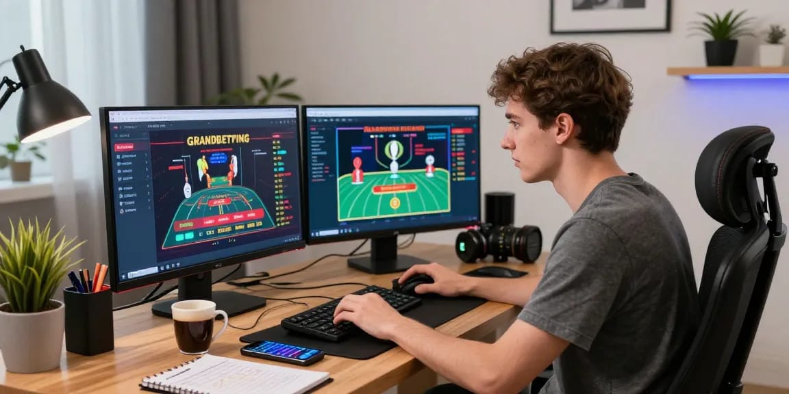 Exciting Grandbetting online betting scene with a player focused on live casino games and betting odds.