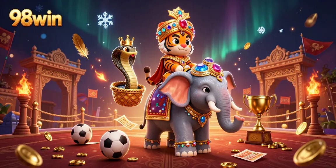 Bet on exciting games with 98win in this vibrant 3D casino illustration.