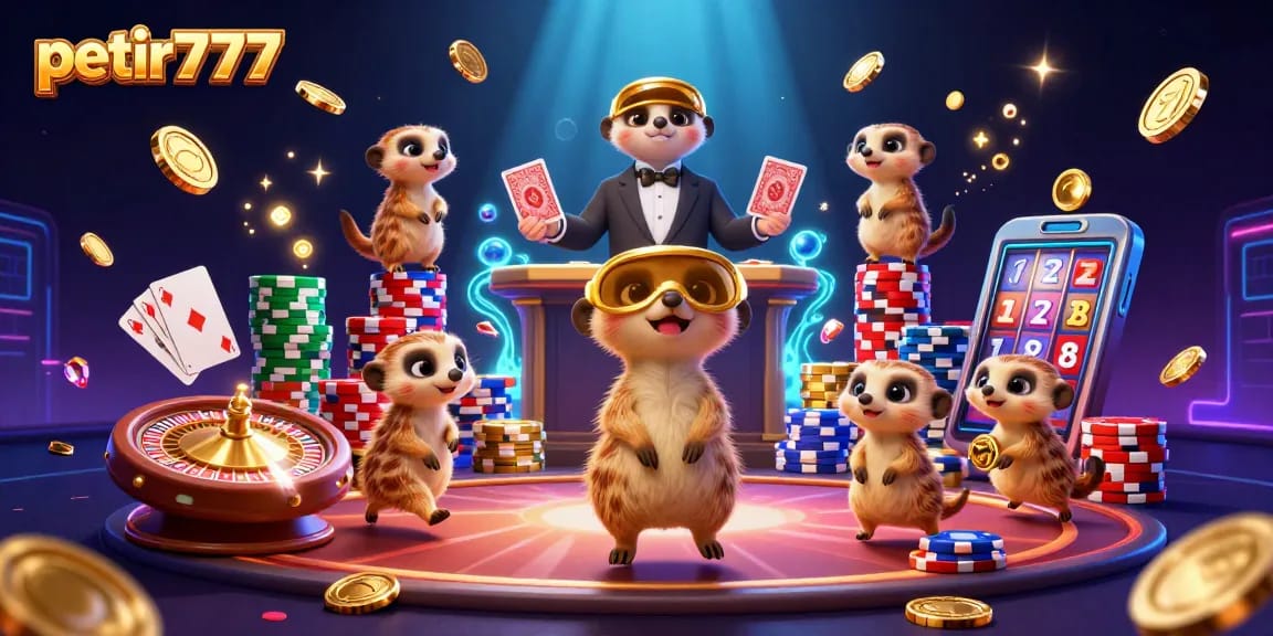 Experience thrilling gameplay at petir777 with meerkats operating a vibrant casino scene.