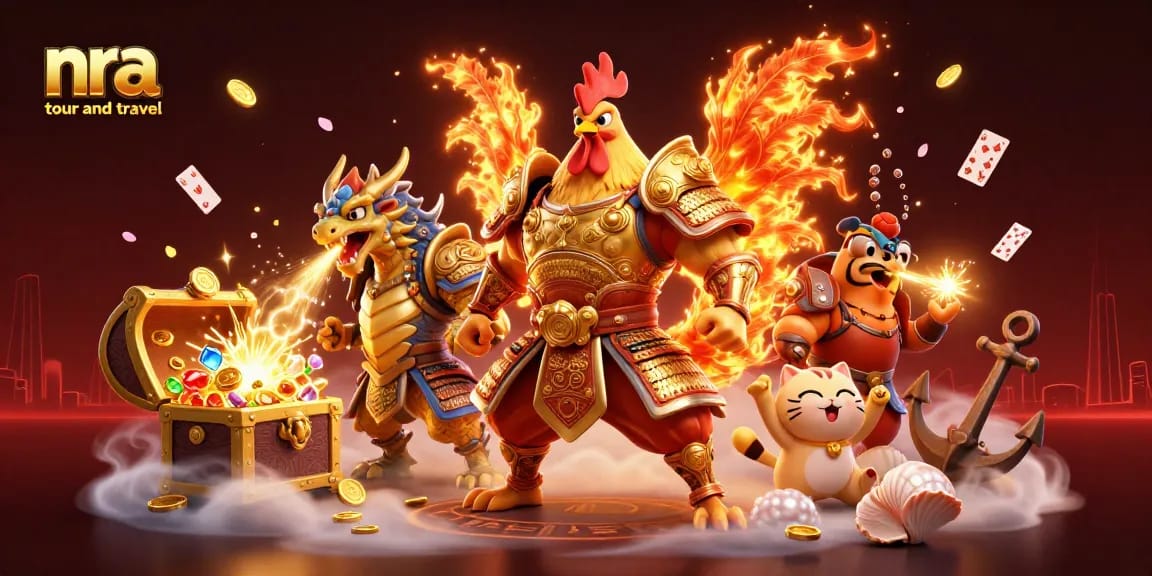 Win big with nra tour and travel: a dynamic fight scene featuring roaring characters and rich gambling elements.