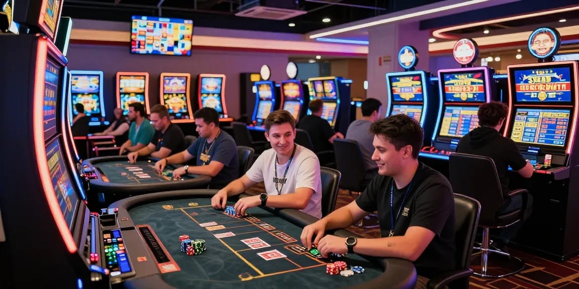 Pajaktoto online gaming scene with excited players enjoying slot machines and table games.