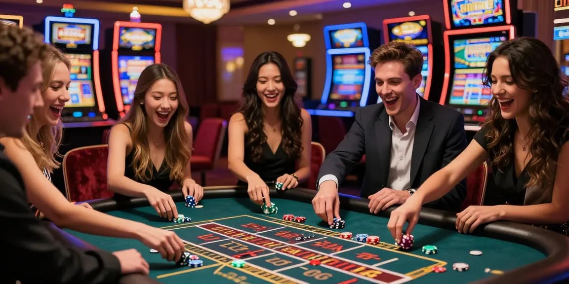 Group enjoying casino non aams sicuri experience at roulette table with exciting ambiance
